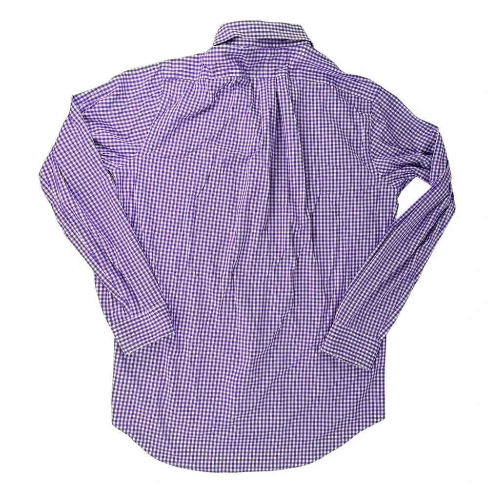 Polo Ralph Lauren Performance Mens M Gingham Shirt Purple White Long Sleeve Golf